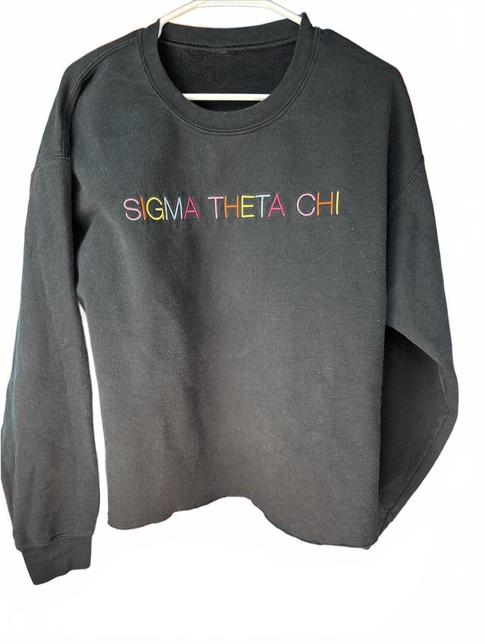 Black Sigma Theta Chi Crewneck Sweatshirt with Multicolor Ap